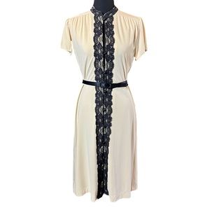 Adrianna Papell Retro Style Beige and Black Dress SZ 4 Lace & Silk Trim